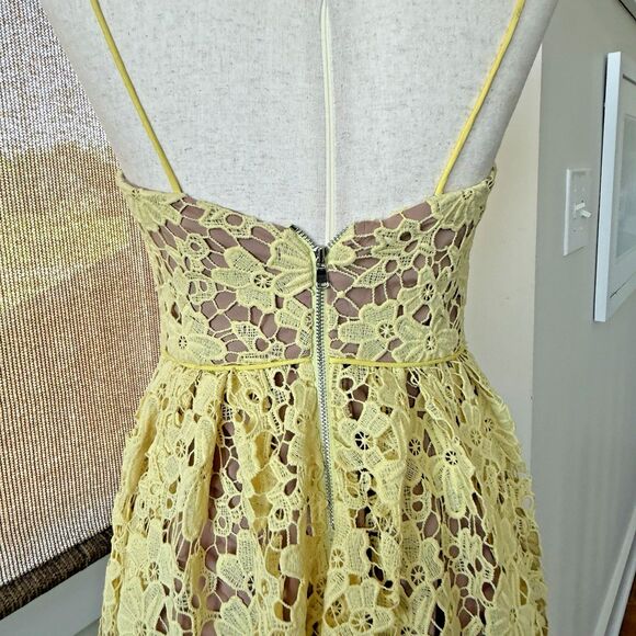 Donna‎ Morgan For Anthropologie Dress Size 0 Lace Sundress Yellow Nude Midi - Picture 4 of 8